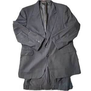 Vintage Evan-Picone 46R Sharkskin Suit Charcoal Gray w/ Navy Flash 100% Wool